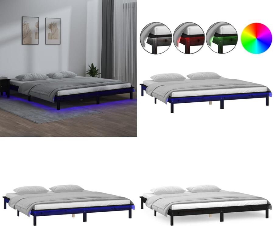 VidaXL Bedframe LED massief hout zwart 120x190 cm Bedframe Bedframes Slaapkamermeubel Bedbasis