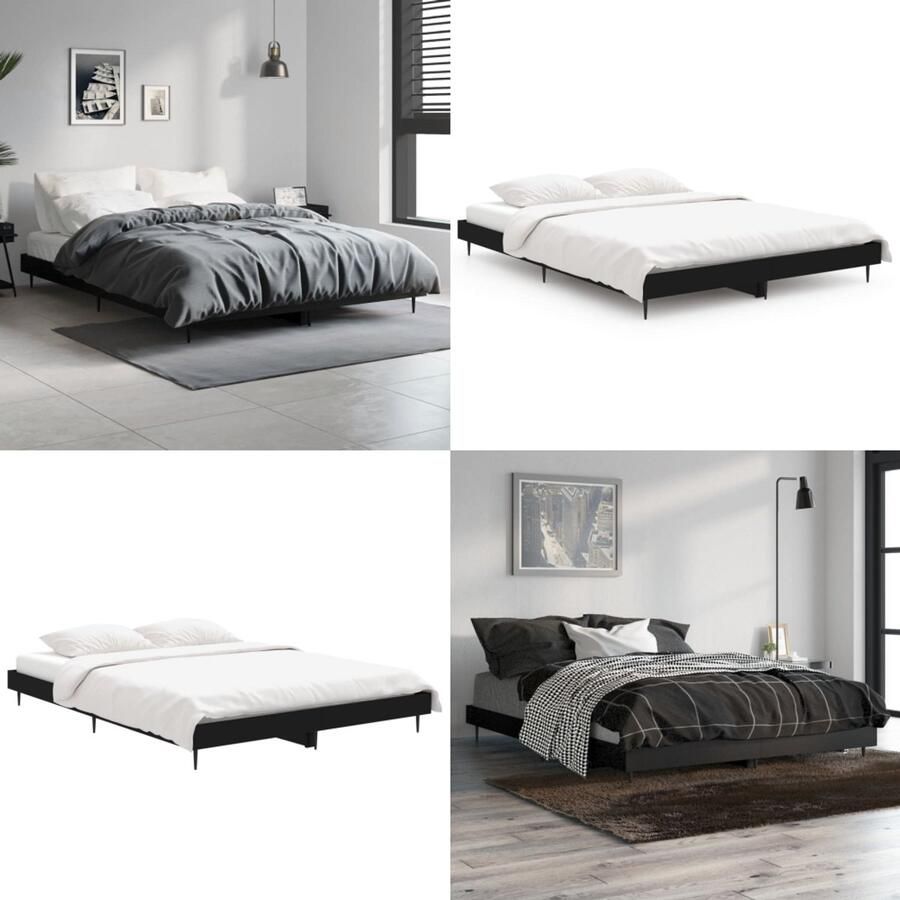 VidaXL -Bedframe-LED-massief-hout-zwart-140x190-cm