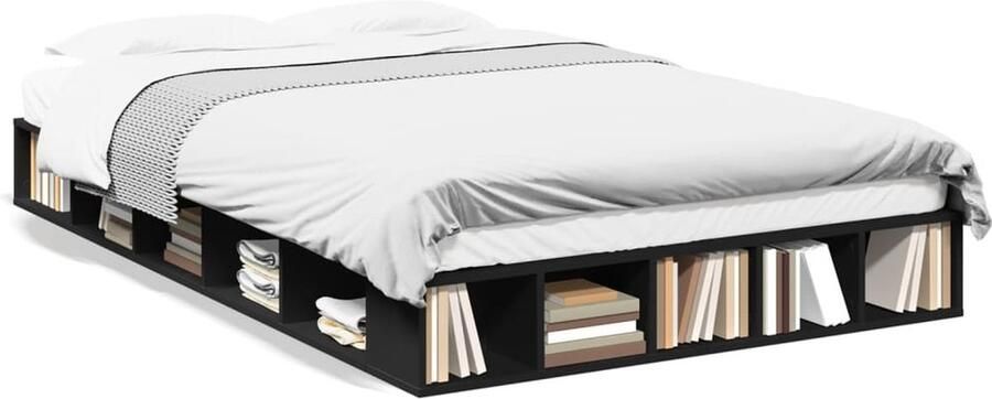 VidaXL -Bedframe-LED-massief-hout-zwart-140x190-cm