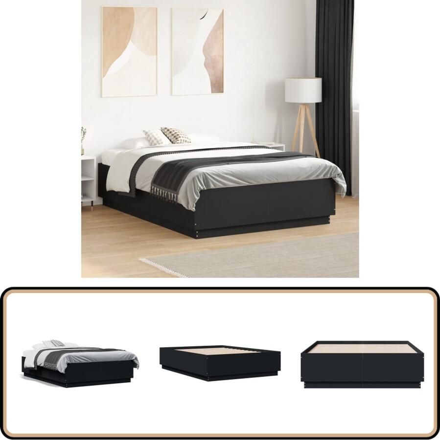 VidaXL Bedframe LED massief hout zwart 140x190 cm