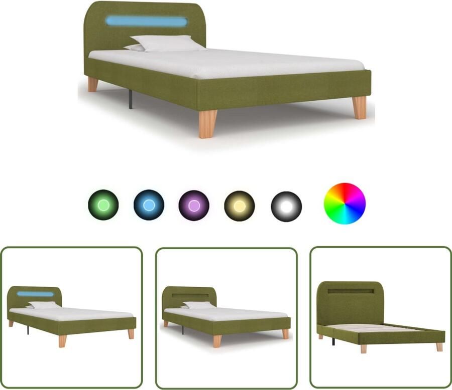 VidaXL Bedframe LED Stof Groen 90x200 cm Klassieke Bedframe Led Verlichting Groener Bed Metalen Bedframe Houten Bedframe Tweepersoons Bed King Size Bed Bedroom Decor