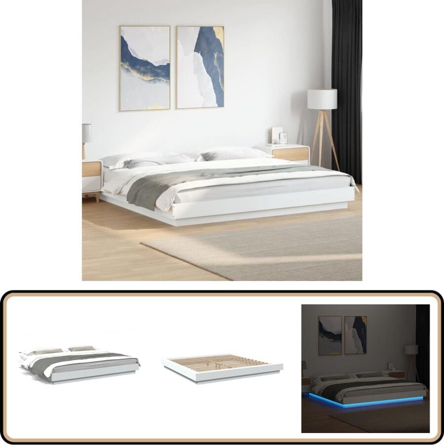 VidaXL Bedframe LED wit 180x200 cm hout Slaapcomfort Led Lampjes Houten Bed Wit Bed Tweepersoonsbed Boxspring Bedroom Decor