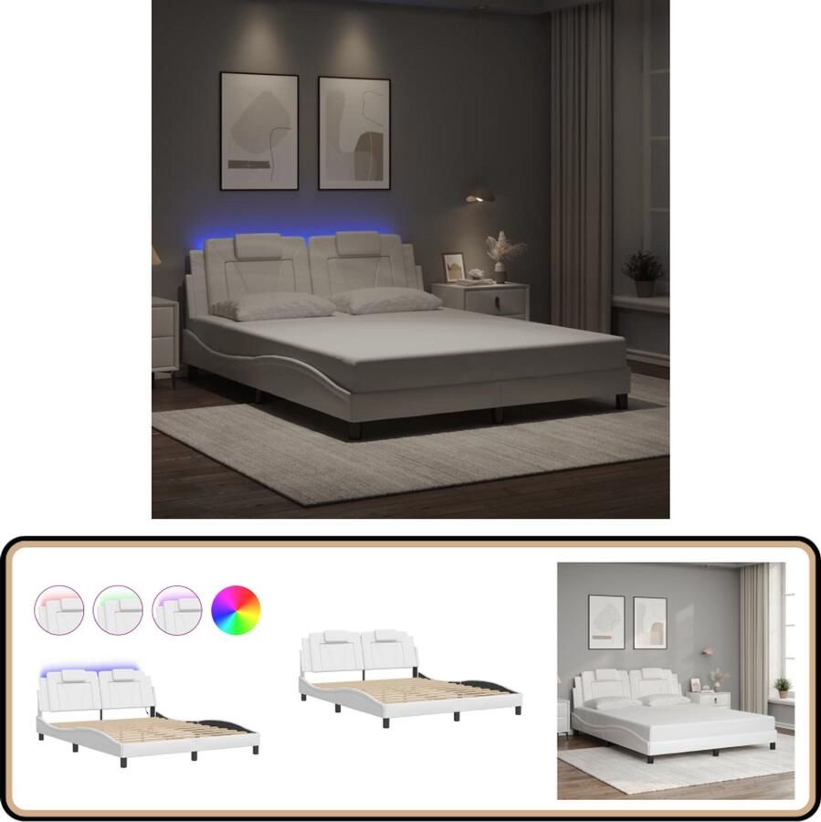 VidaXL Bedframe LED Wit Kunstleer 160x200 cm Slaapcomfort Hoofdboard Led Lampen Kunstleder Bed Tweepersoons Bed Modern Bed Frame Design Bed Witte Bed