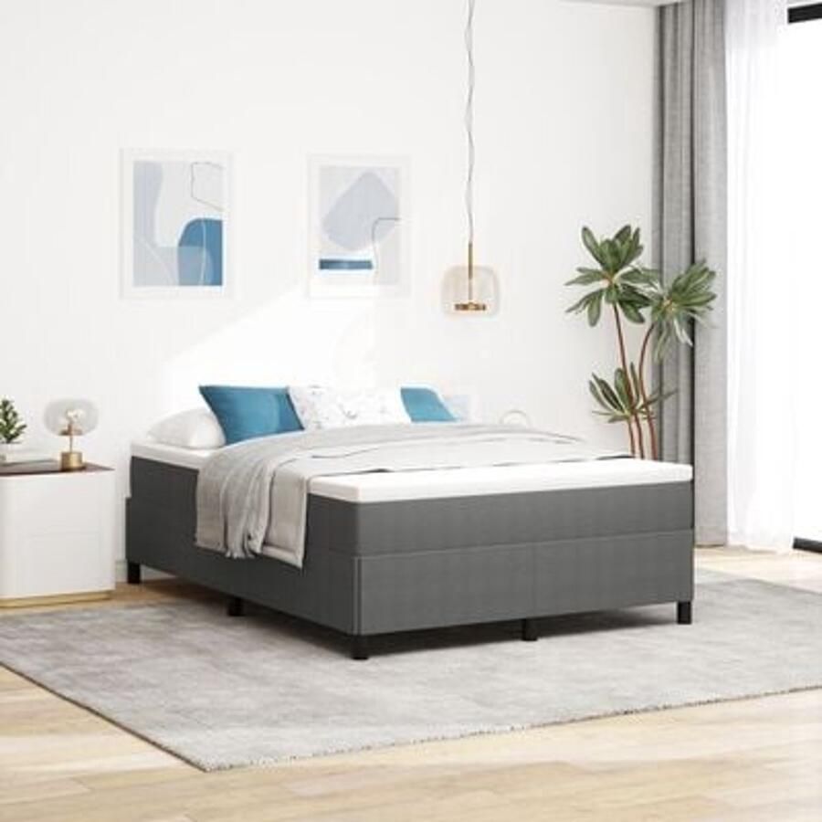 VidaXL Bedframe Lichtgrijs Hout en Stof 140 x 190 cm Minimalistisch