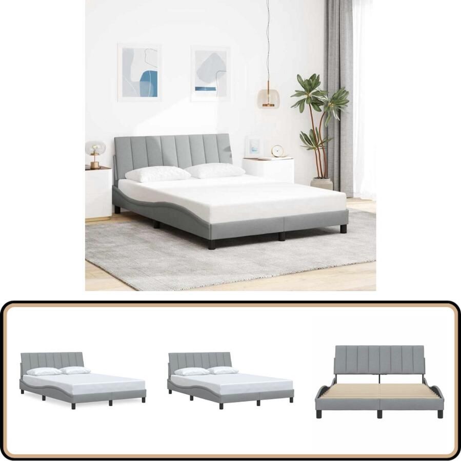 VidaXL Bedframe Lichtgrijs 140x190 cm Inclusief Hoofdbord Slaapcomfort Boxspring Frame Tweepersoons Bed Kingsize Bed Hoofdbord