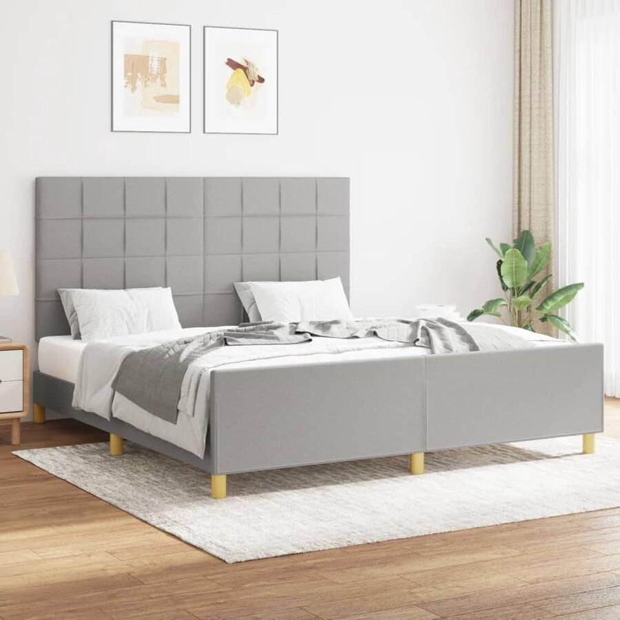 VidaXL Bedframe Lichtgrijs 160x200 cm Zonder Matras Bed Frame Slaapcomfort Boxspring Tweepersoonsbed Grijs Bed Houten Bed Stoffen Bed King Size Bed - Foto 2