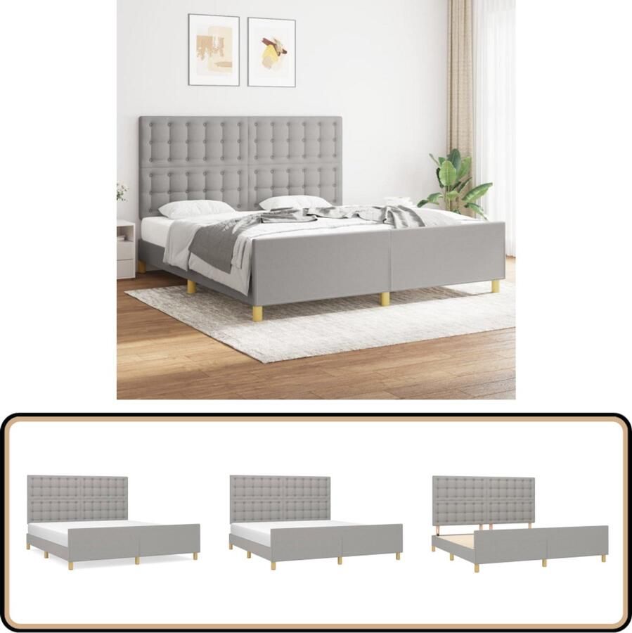 VidaXL Bedframe Lichtgrijs 180x200 cm Met hoofdeinde Slaapcomfort Bed Frame Boxspring Tweepersoon Bed Hoofddekens