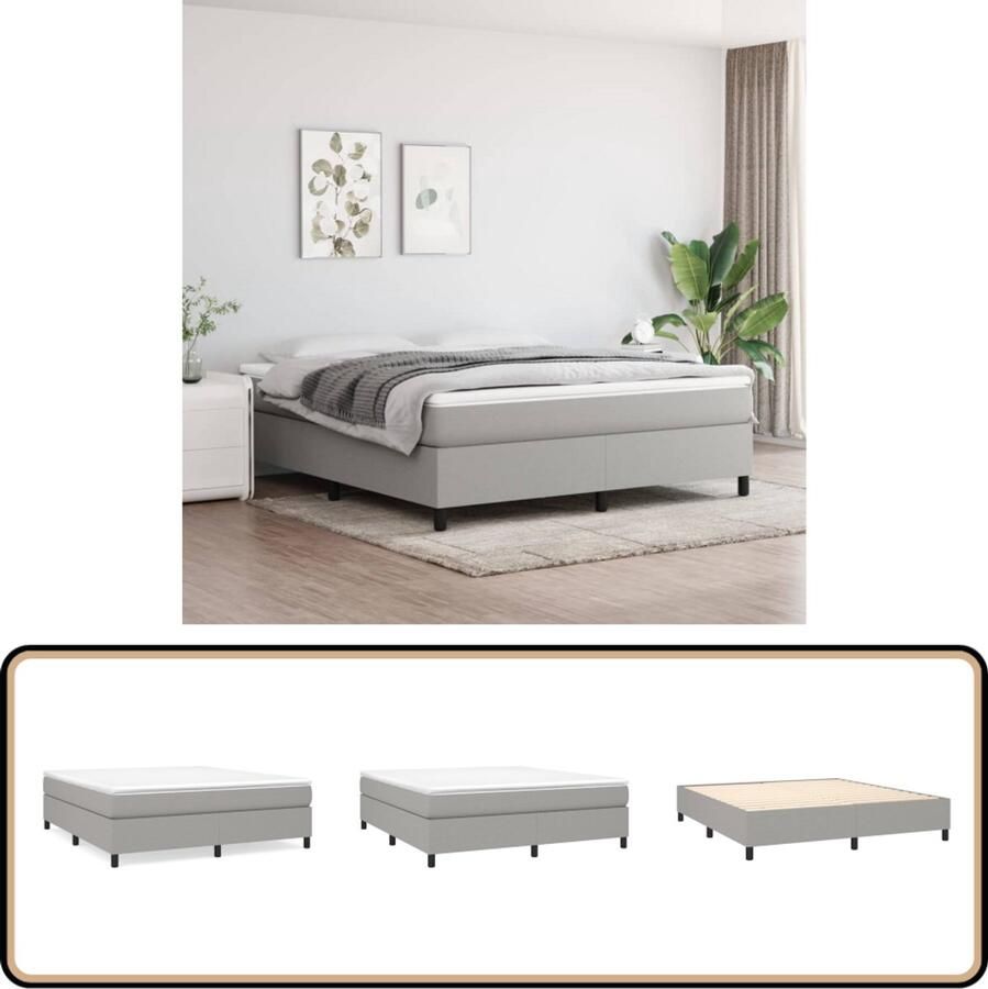 VidaXL Bedframe Lichtgrijs 180x200 cm Stof Boxspring Frame Slaapcomfort Bedframe Tweepersoons Bed Grijs Bed