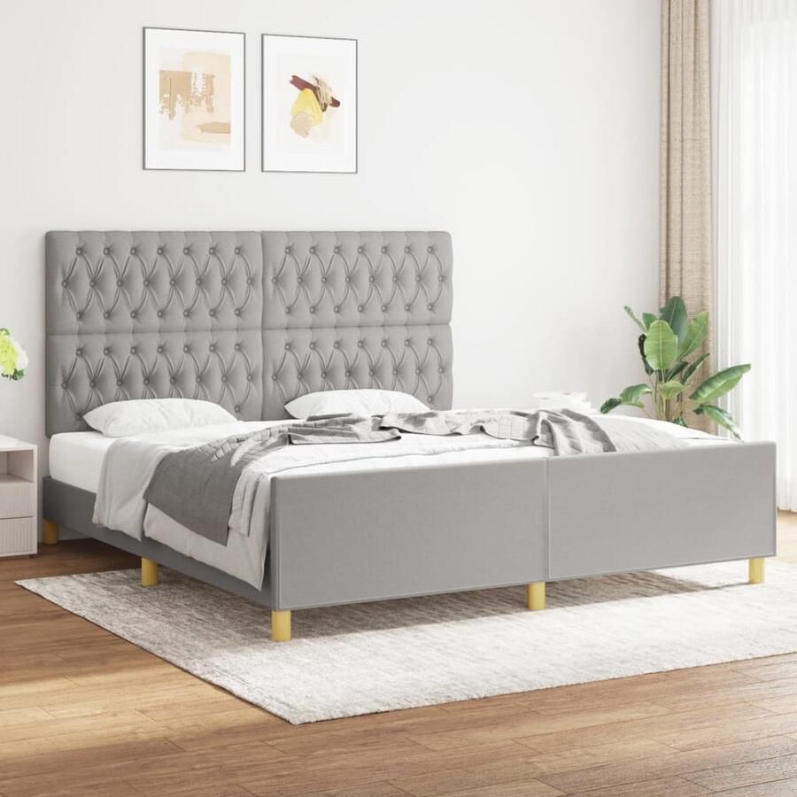 VidaXL Bedframe Lichtgrijs 180x200 cm Zonder matras Bed Frame Slaapcomfort Hoofdbord Tweepersoonsbed Grijs Bed Modern Bed Houten Bed Stoffen Bed - Foto 2