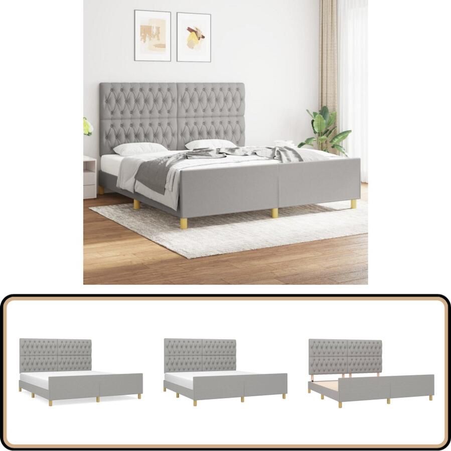 VidaXL Bedframe Lichtgrijs 180x200 cm Zonder matras Bed Frame Slaapcomfort Hoofdbord Tweepersoonsbed Grijs Bed Modern Bed Houten Bed Stoffen Bed