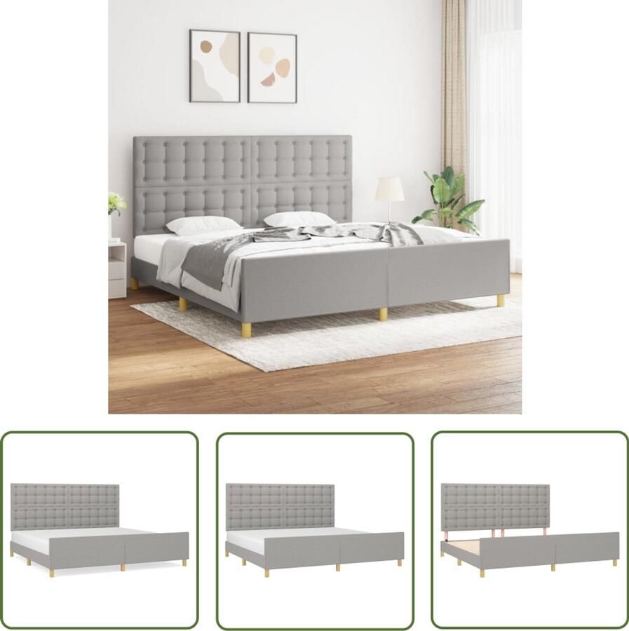 VidaXL Bedframe Lichtgrijs 200x200 cm Bed Frame Tweepersoons Bed Boxspring Bed Hoofdeinde Grijs Bed Stoffen Bed Comfortabel Bed Design Bed