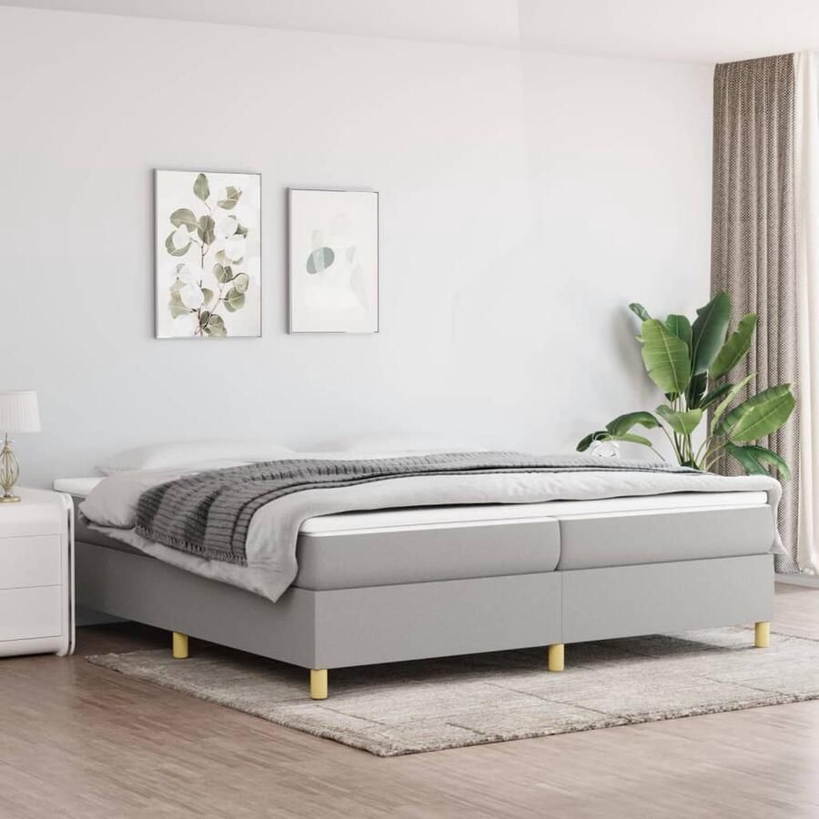 VidaXL Bedframe Lichtgrijs 200x200 cm Zonder Matras Boxspring Frame Tweepersoons Bed Licht Grijs Bed Stoffen Bed Houten Bed Slaapkamer Meubels Bed Frame Zonder Matras Boxspring Bed Kopen - Foto 2
