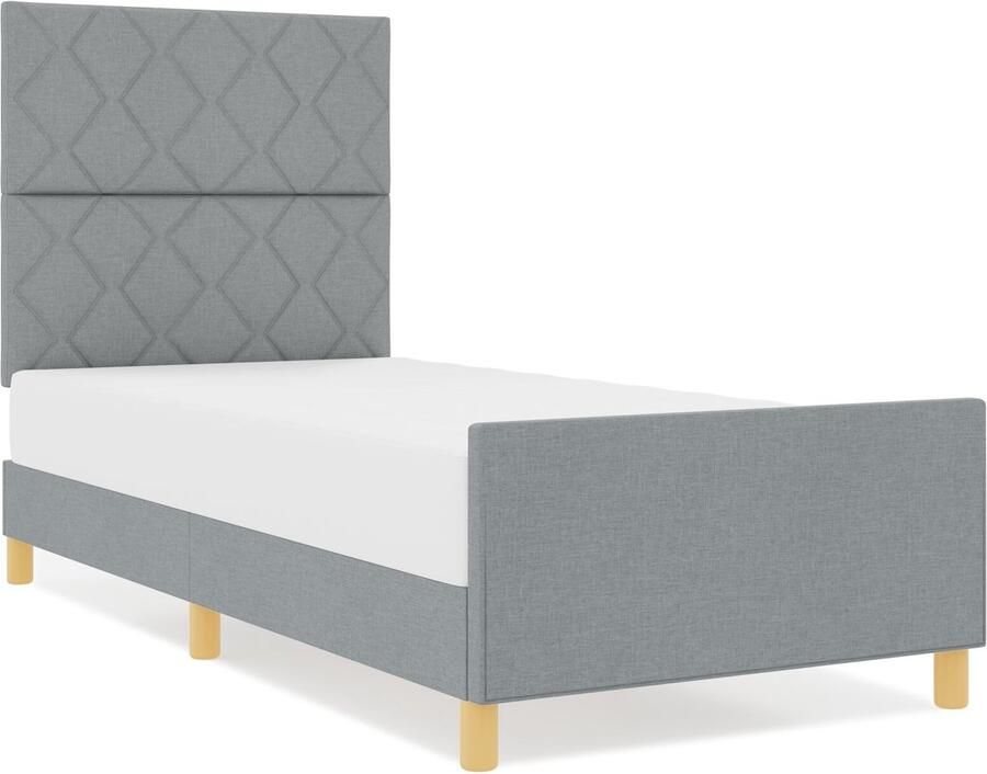 VidaXL Bedframe met hoofdeinde Lichtgrijs 90 x 190 cm Stof - Foto 2