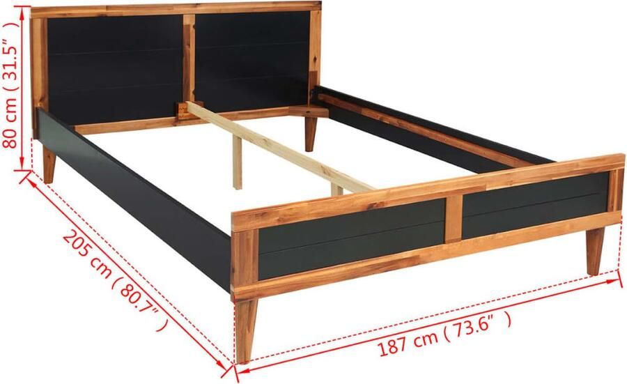 VidaXL Bedframe massief acaciahout zwart 180x200 cm