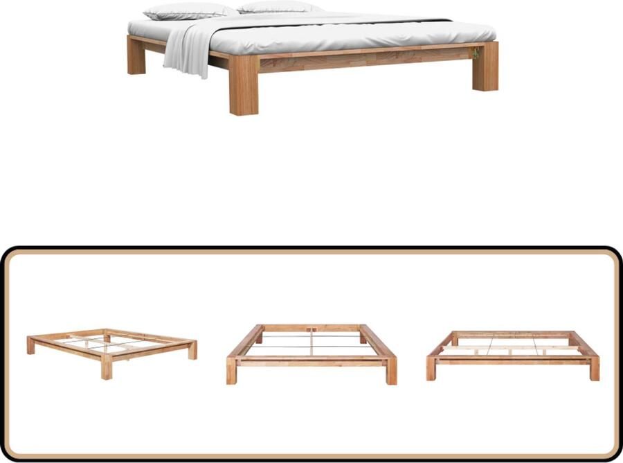 VidaXL Bedframe Massief Eikenhout 160x200 cm Eikenhouten Bed Frame Klassiek Bed Tweepersoons Bed Massief Hout Bed Gelakte Bedframe