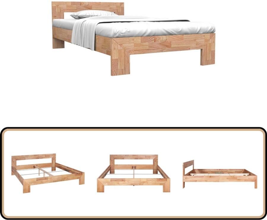 VidaXL Bedframe Massief eikenhout 160x200 cm Massief Eikenhouten Bed Frame Rustieke Charme Landelijke Stijl Tweepersoons Bed Eiken Hout Bed