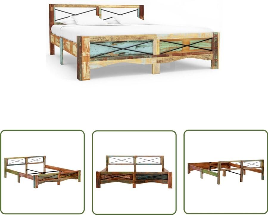 VidaXL Bedframe Massief gerecycled hout 180x200 cm Antiek Bed Frame Houten Bed Vintage Bed Recycled Wood Furniture Industrieel Bed Slaapkamersdecoratie - Foto 2