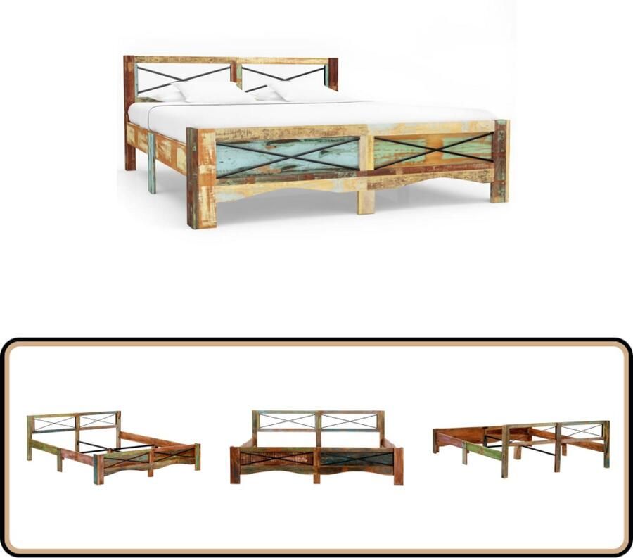VidaXL Bedframe Massief gerecycled hout 180x200 cm Antiek Bed Frame Houten Bed Vintage Bed Recycled Wood Furniture Industrieel Bed Slaapkamersdecoratie
