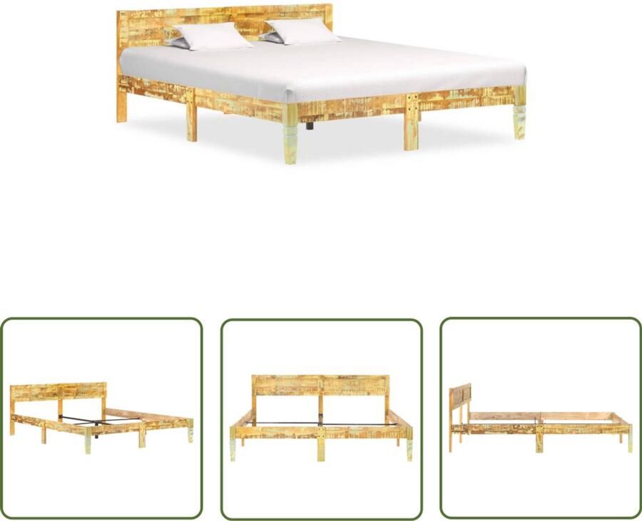 VidaXL Bedframe Massief gerecycled hout 180x200 cm Vintage Bedframe Houten Bed Oud Hout Bed Industrieel Bed Met Lattenbodem King Size Bed Tweepersoonsbed