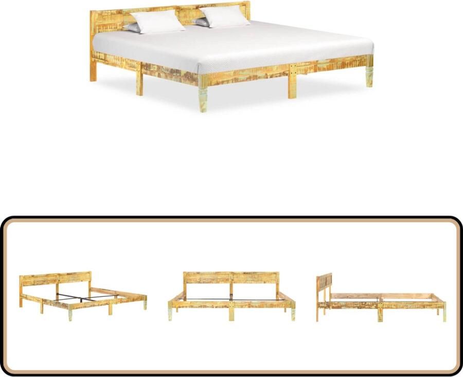 VidaXL Bedframe Massief Gerecycled Hout 200x200 cm Vintage Bed Frame Houten Bed Tweepersoons Bed Massief Hout Bed Recycled Wood Bed