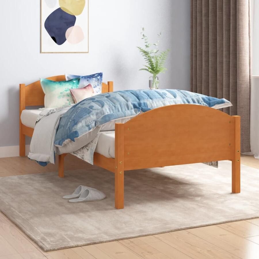 VidaXL Bedframe Massief Grenen 100x200 cm Honingbruin Massief Houten Bed Grenenhouten Bed Honigbruin Bed Tweepersoons Bed Frame Boxspring Bed Bedroom Furniture - Foto 2