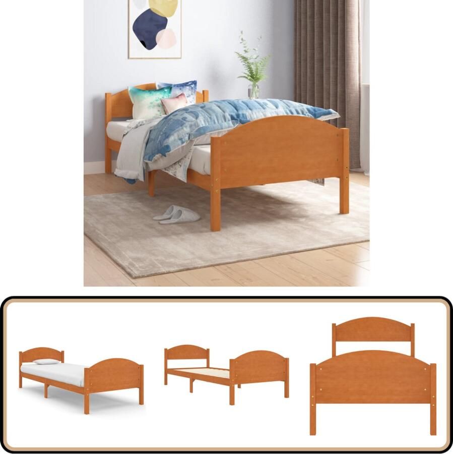 VidaXL Bedframe Massief Grenen 100x200 cm Honingbruin Massief Houten Bed Grenenhouten Bed Honigbruin Bed Tweepersoons Bed Frame Boxspring Bed Bedroom Furniture