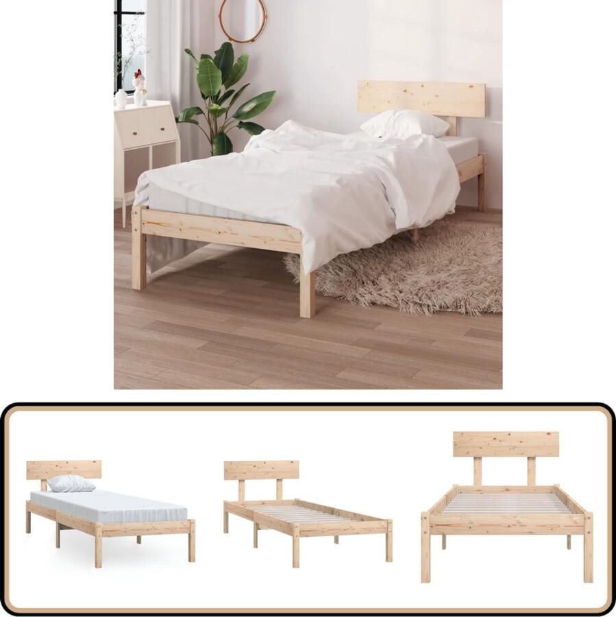 VidaXL Bedframe Massief Grenen 100x200 cm Massief Hout Bed Frame Houten Bed Enkel Bed Grenenhout Bed Bruine Bed