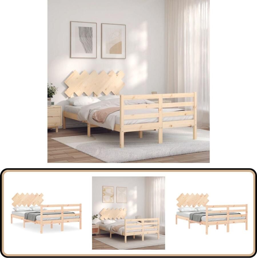 VidaXL Bedframe Massief Grenen 120x190 cm Met Hoofdbord Massief Houten Bed Frame Grenenhouten Bed Tweepersoons Bed Houten Bed Frame Bed Frame Bruin