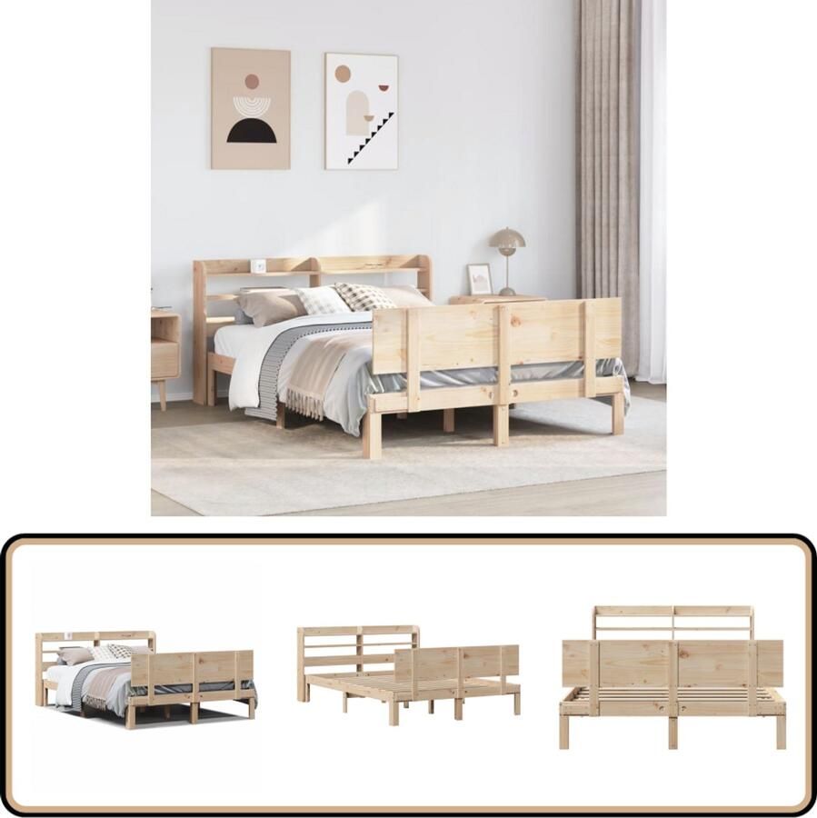 VidaXL Bedframe Massief Grenen 140x190 cm Massief Hout Bed Grenen Bedframe Bed Met Hoofdbord Tweepersoonsbed Vintage Bed