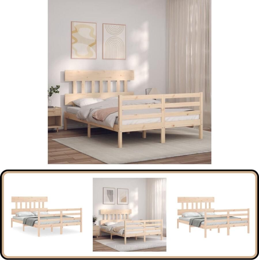 VidaXL Bedframe Massief Grenen 140x200 cm Massief Houten Bed Frame Tweepersoons Bed Grenenhouten Bed Met Hoofdbord Houten Bed Frame Slaapcomfort