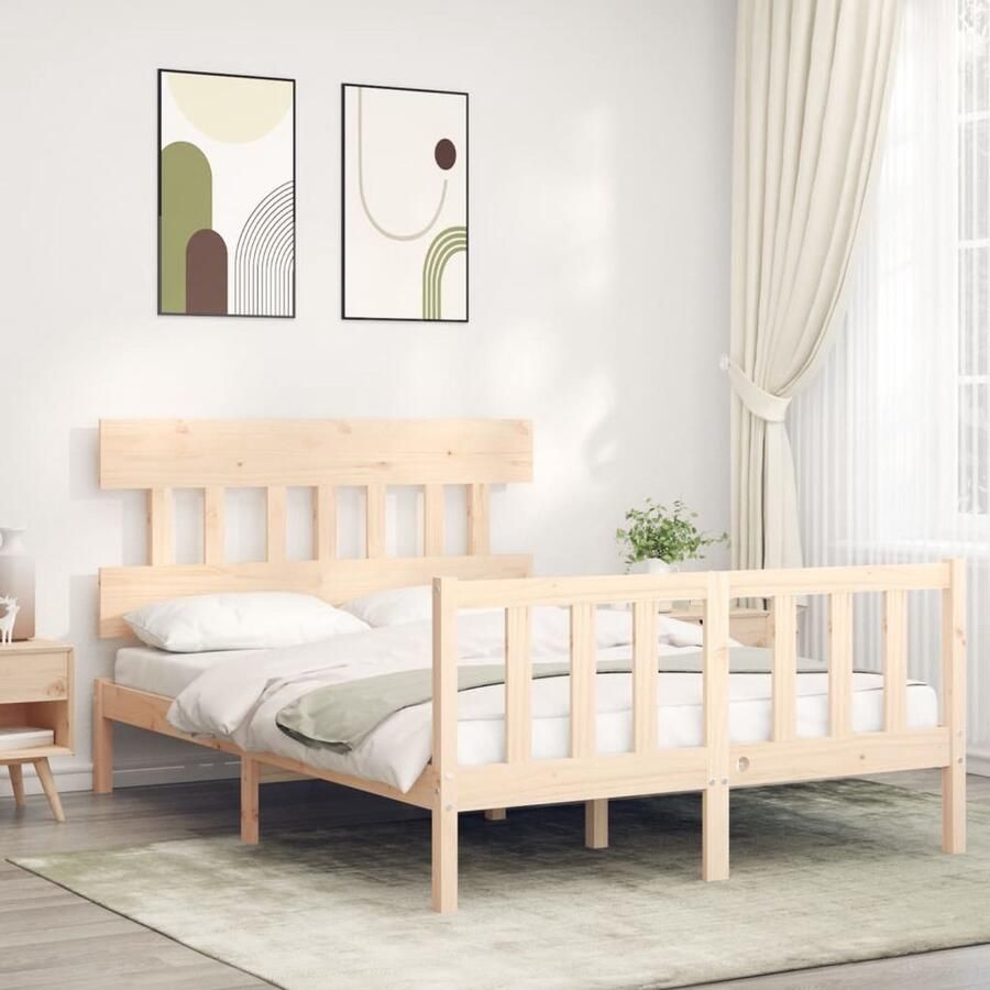 VidaXL Bedframe Massief Grenen 140x200 cm Zonder Matras Massief Hout Bed Frame Grenenhout Bed Tweepersoons Bed Hoofd- En Voetbord Bed Met Lattenbodem Slaapcomfort - Foto 2