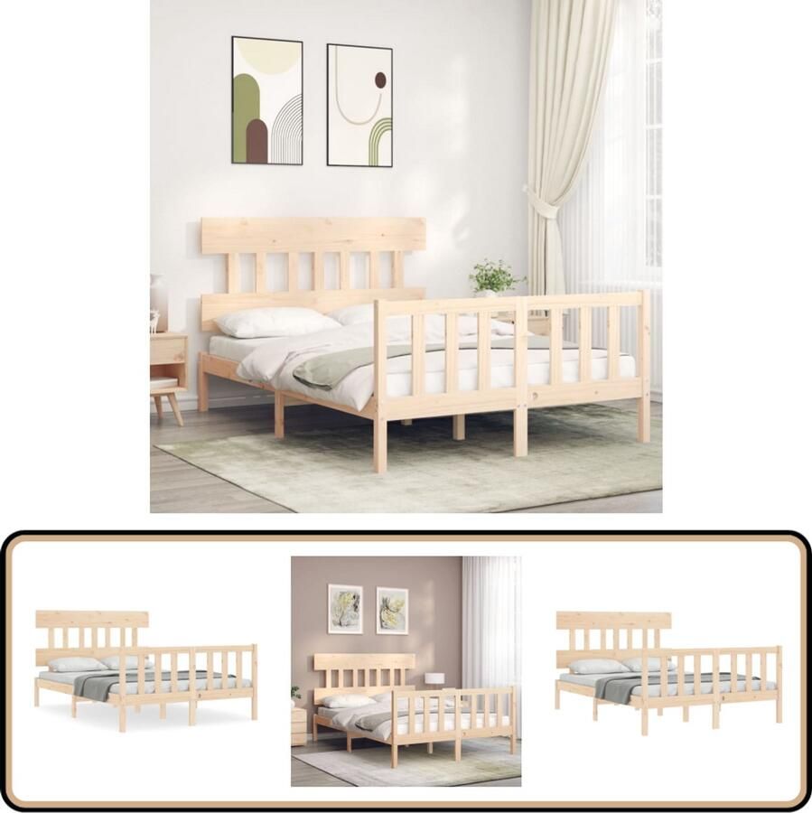 VidaXL Bedframe Massief Grenen 140x200 cm Zonder Matras Massief Hout Bed Frame Grenenhout Bed Tweepersoons Bed Hoofd- En Voetbord Bed Met Lattenbodem Slaapcomfort