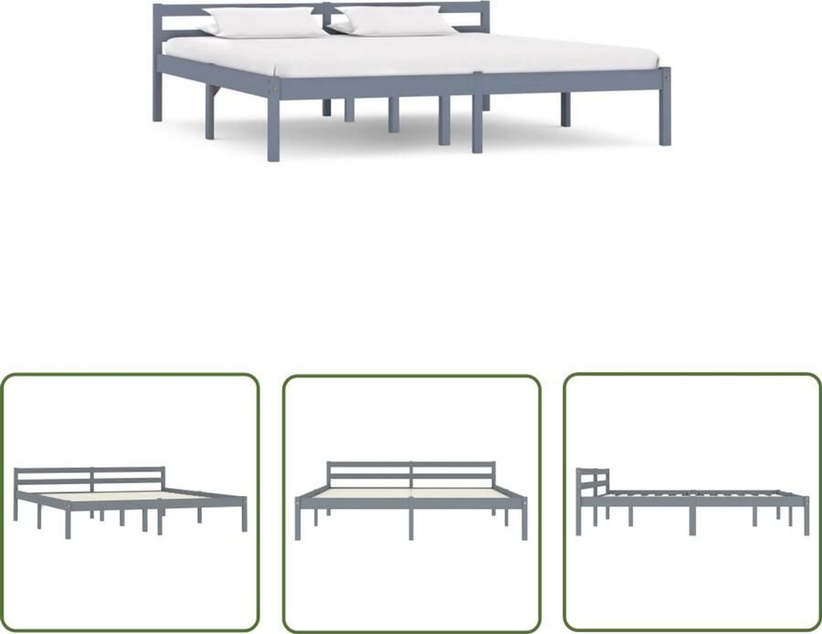 VidaXL Bedframe Massief Grenen 160x200 cm Grijs Bedframe Grenenhout Bed Tweepersoons Bed Grijze Bed Modern Bed Stijlvol Bed Massieve Bed Duurzame Bed Eenvoudige Montage Slaapkamers