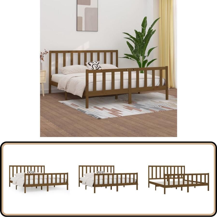 VidaXL Bedframe Massief Grenen 200x200 cm Honingbruin Houten Bedframe Tweepersoonsbed Massief Hout Bed Rustic Bed Bruine Bedbank Vintage Bed Slaapkamers Meubels