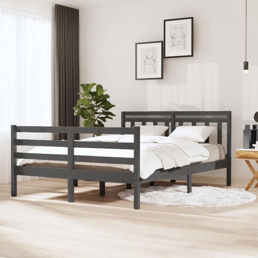 VidaXL Bedframe massief grenen Grijs 140x190 cm Bedframe Slaapkamerinrichting Houten Bed Enkelbed Grijze Bed