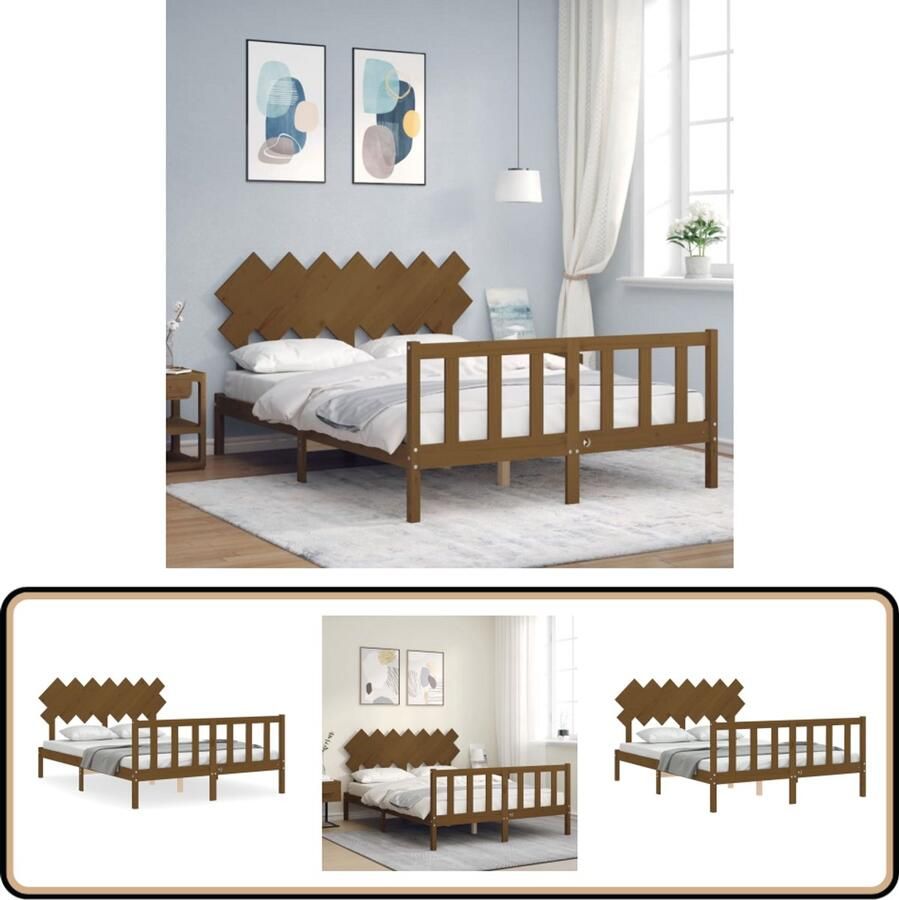 VidaXL Bedframe Massief Grenen Honingbruin 150x200cm Massief Grenenhouten Bed Frame Tweepersoons Bed Honig Bruin Bed Hoofd- En Voeteneinde Multipex Lattenbodem