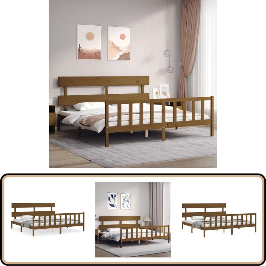 VidaXL Bedframe Massief Grenen Honingbruin 200x200 cm Massief Grenenhouten Bed Tweepersoons Bed Honigbruin Bed Wood Bed Frame Bed Frame Design