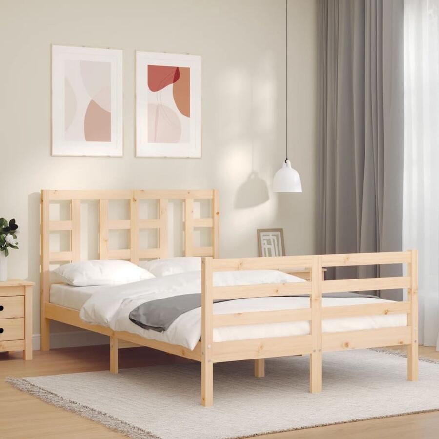 VidaXL Bedframe Massief Grenen Hout 120x200 cm Massief Houten Bed Frame Grenenhouten Bed Tweepersoonsbed Boxspring Bed Met Hoofdbord Slaapkamer Meubels - Foto 2