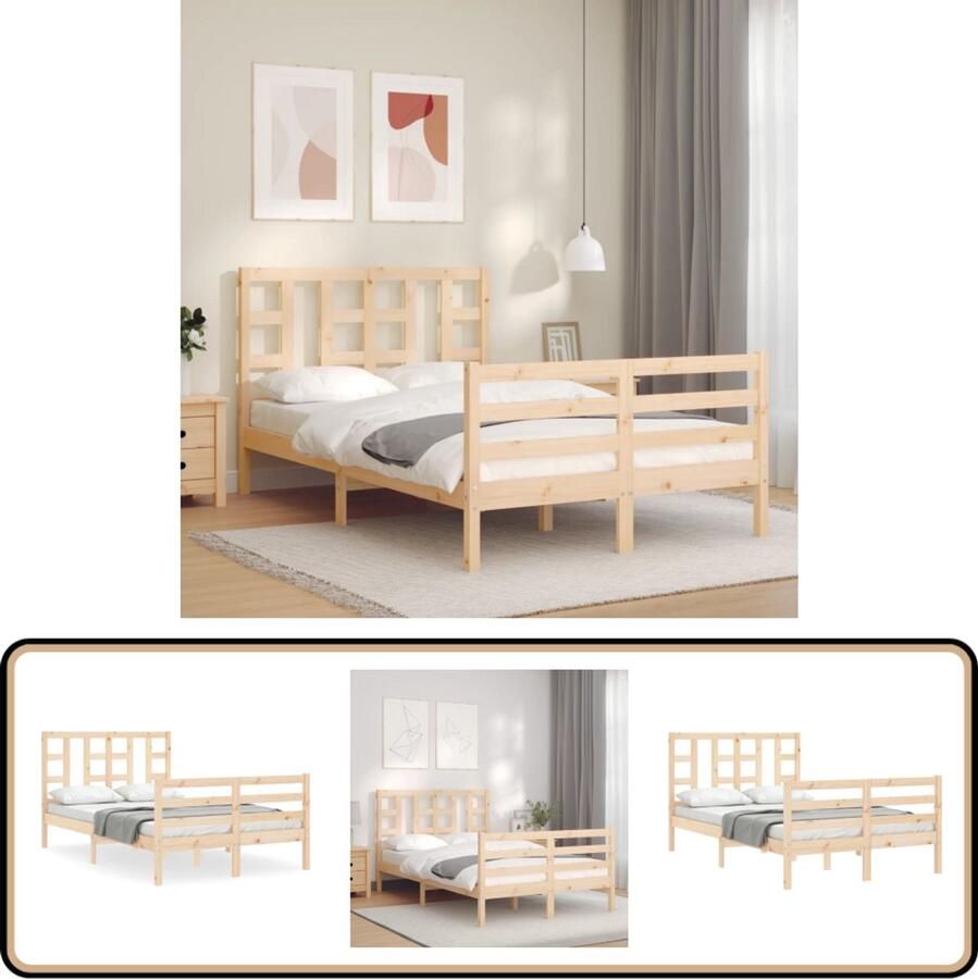 VidaXL Bedframe Massief Grenen Hout 120x200 cm Massief Houten Bed Frame Grenenhouten Bed Tweepersoonsbed Boxspring Bed Met Hoofdbord Slaapkamer Meubels