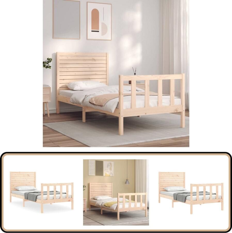 VidaXL Bedframe Massief Grenen Hout 90x190 cm Massief Hout Bed Frame Grenenhouten Bed Tweepersoons Bed Bruine Bed Slaapkamer Meubels