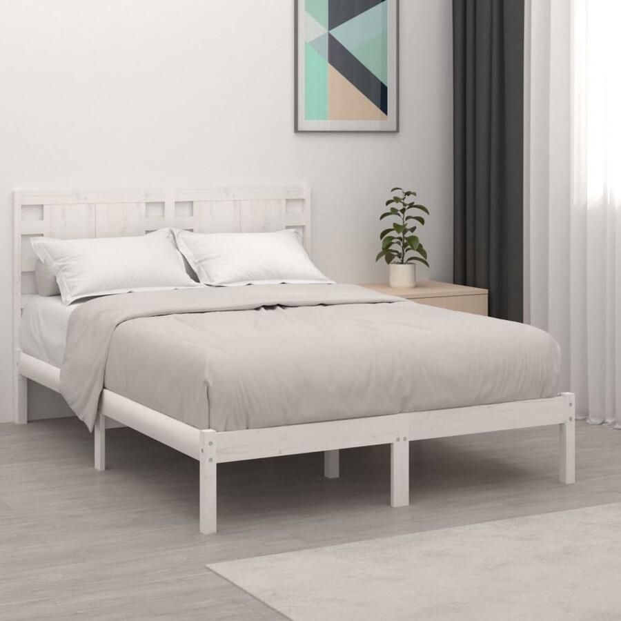 VidaXL Bedframe Massief Grenen Hout Wit 120x190 cm Houten Bed Frame Classic Bed Frame Bed Frame Wit Tweepersoons Bed Frame King Size Bed Frame Boxspring Bed Frame Slaapcomfort Bedstede - Foto 2