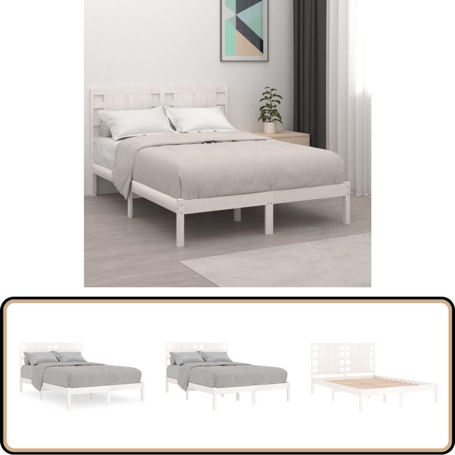 VidaXL Bedframe Massief Grenen Hout Wit 120x190 cm Houten Bed Frame Classic Bed Frame Bed Frame Wit Tweepersoons Bed Frame King Size Bed Frame Boxspring Bed Frame Slaapcomfort Bedstede