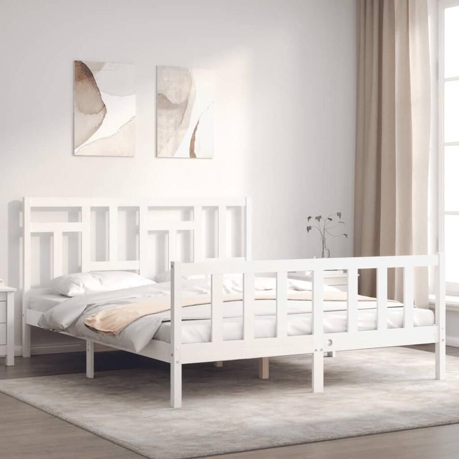 VidaXL Bedframe Massief Grenen Hout Wit 150x200 cm Massief Hout Bed Grenenhout Bed Wit Bed Frame King Size Bed Boxspring Bed Slaapcomfort - Foto 2