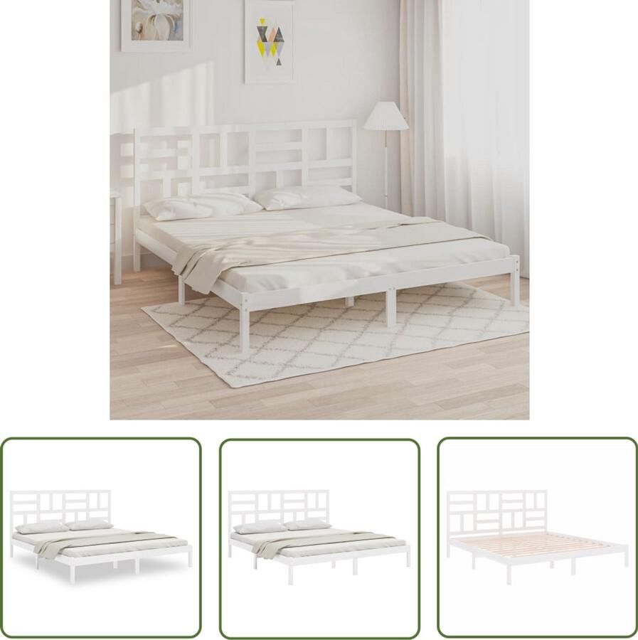 VidaXL Bedframe Massief Grenen Hout Wit 200x200 cm Houten Bedframe Tweepersoons Bed Modern Bed Wit Bedframe Met Hoofdeinde Stapelbare Bedbodems
