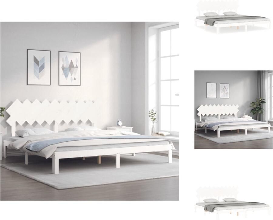 VidaXL Bedframe Massief Grenen Multiplex Lattenbodem Uitstekende Ondersteuning Wit 203.5 x 203.5 x 80.5 cm Bed - Foto 2
