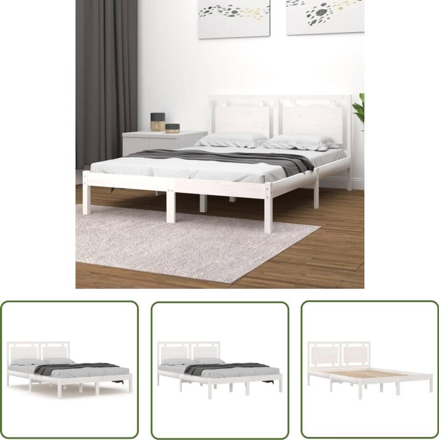 VidaXL Bedframe Massief Grenen Wit 120x190 cm Bed Frame Tweepersoonsbed Massief Hout Grenenhout Witte Bedbank Bedkast Slaapkamer Meubels - Foto 2