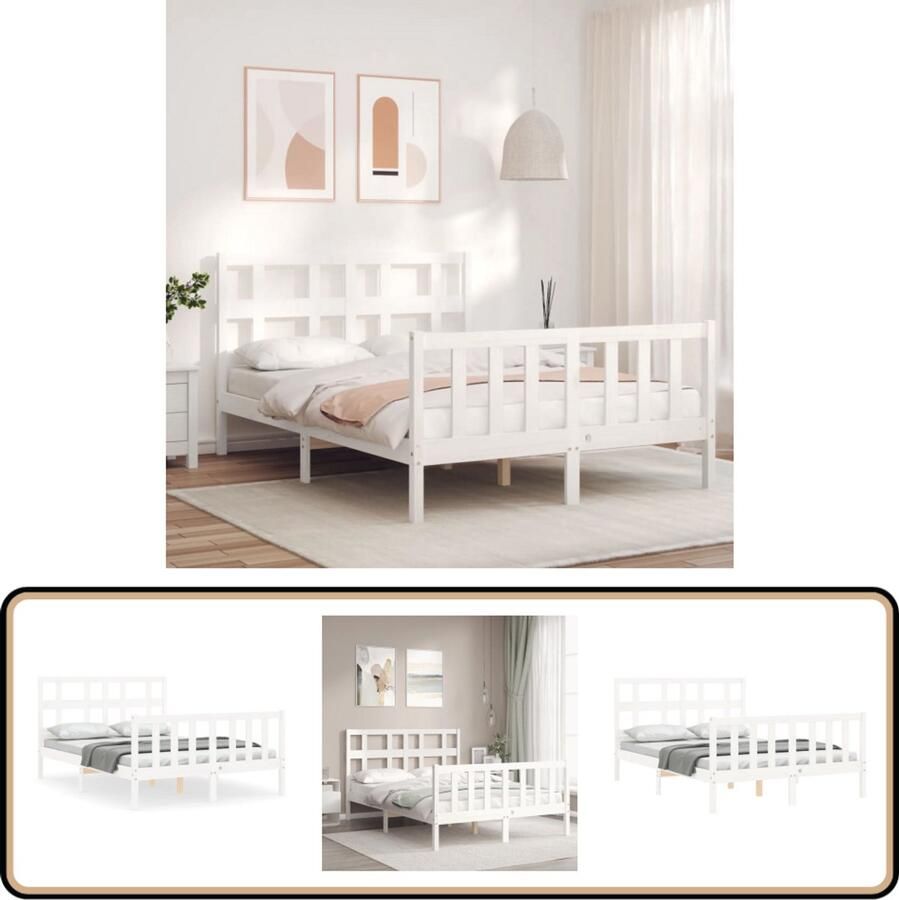 VidaXL Bedframe Massief Grenen Wit 140x190 cm Massief Grenenhouten Bed Frame Wit Bed Frame Tweepersoons Bed Frame Bed Met Lattenbodem Houten Bed Frame