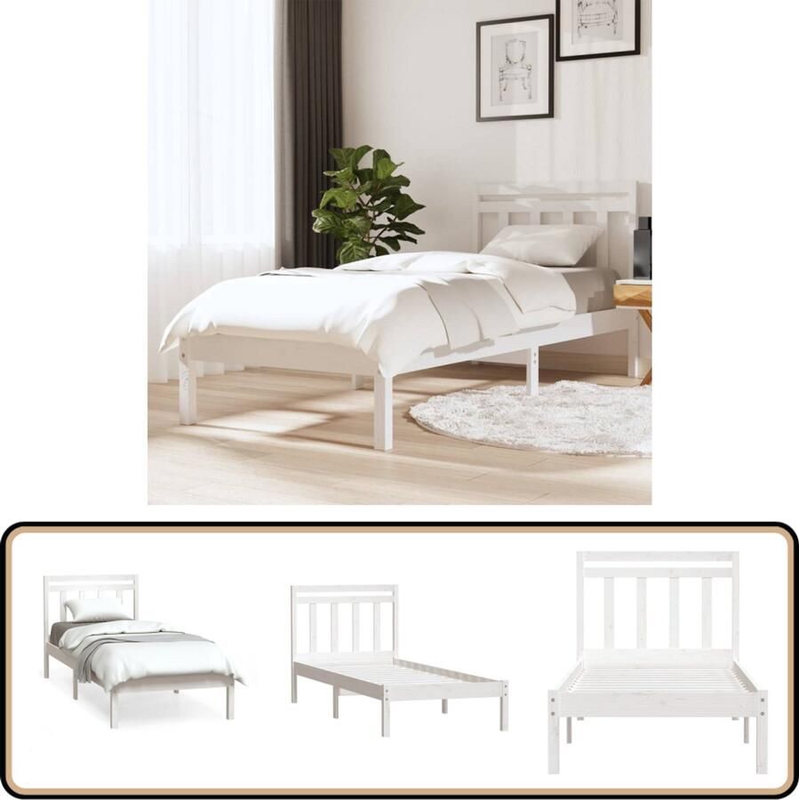 VidaXL Bedframe Massief Grenen Wit 90x190 cm Bedframe Enkelbed Hout Bed Witte Bed