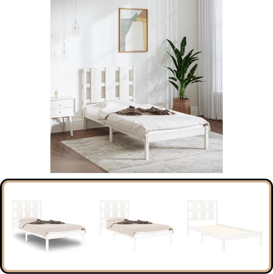 VidaXL Bedframe Massief Grenen Wit 90x190 cm Houten Bed Frame Massief Grenenhout Bedframe Wit Enkel Bed 90x190 Modern Bedframe