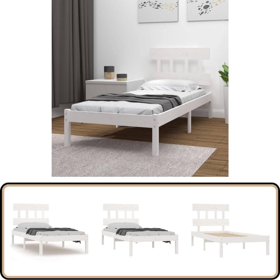 VidaXL Bedframe Massief Grenen Wit 90x190 cm Houten Bedframe Enkel Bed Grenenhout Bed Wit Bed Kopen Bed Online Bestellen